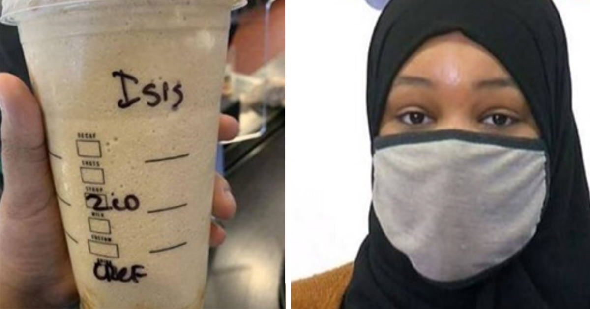 muslim woman gets ISIS coffee cup