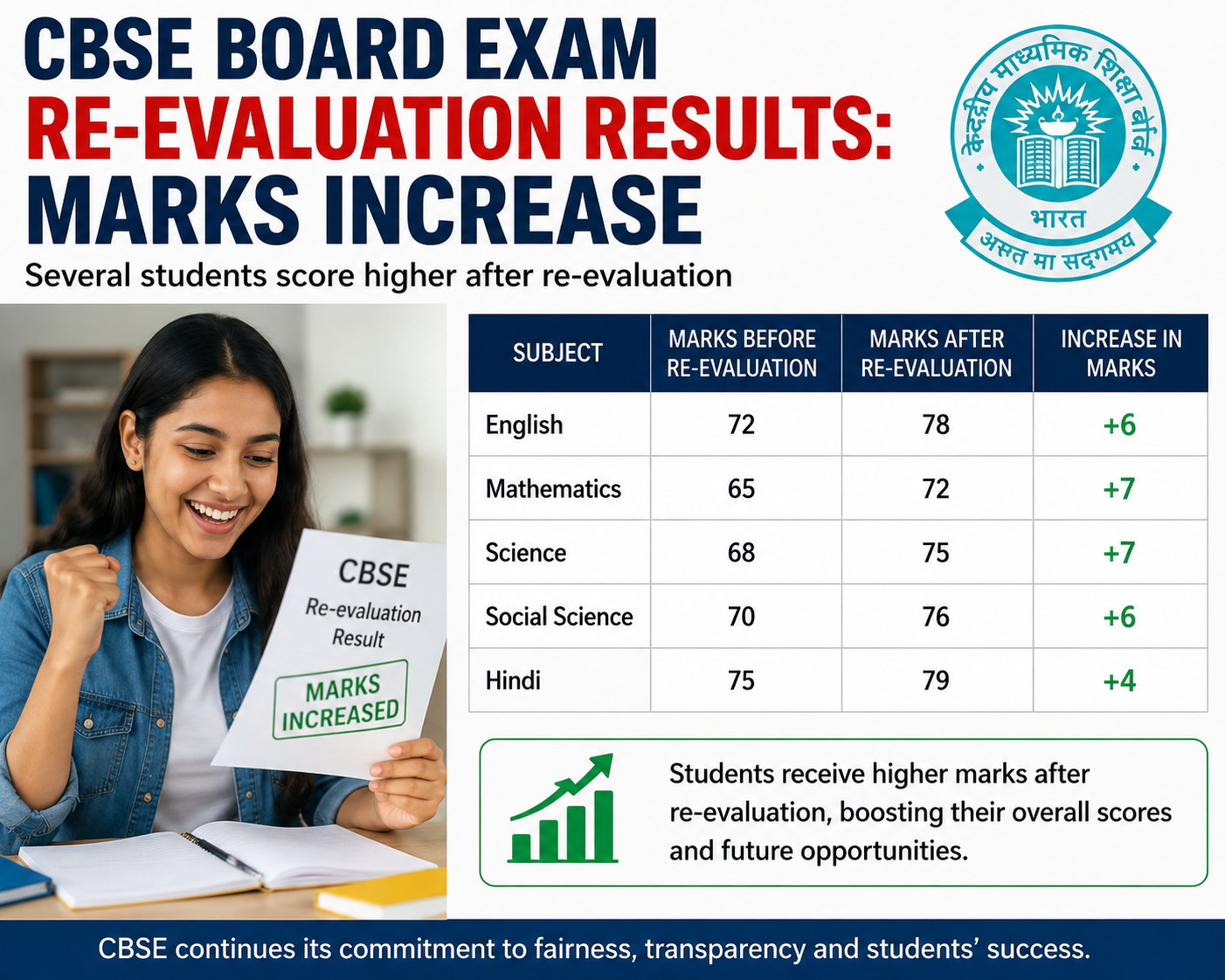 CBSE board exam re-evaluation results marks increase